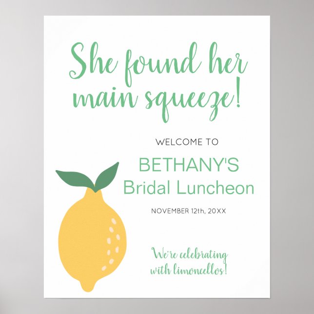 Yellow Lemon Bridal Luncheon Welcome Poster (Front)