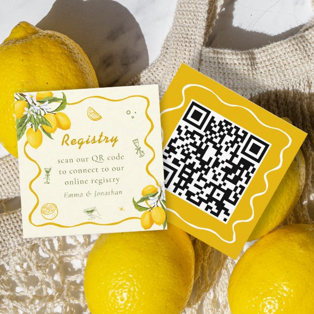Yellow Lemon Bridal Shower Registry Qr Code Enclosure Card (Creator Uploaded)