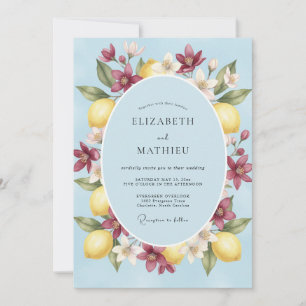 Yellow Lemon Burgundy Eucalyptus Wedding Invitation