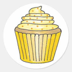 Yellow Lemon Cake Cupcake Frosting and Sprinkles Classic Round Sticker