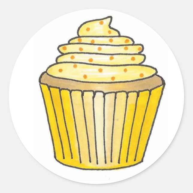 Yellow Lemon Cake Cupcake Frosting and Sprinkles Classic Round Sticker (Front)