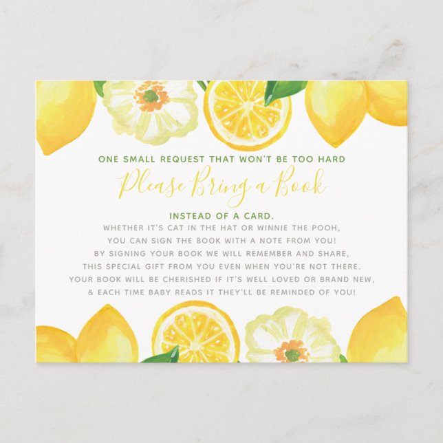 Yellow Lemon Citrus Bring Book Card Baby Shower (Front)