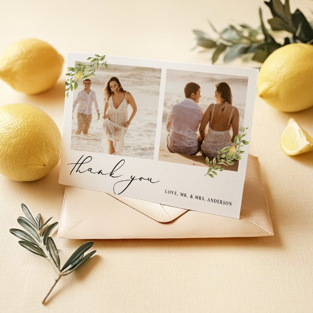 Yellow Lemon Citrus Calligraphy Wedding Thank You Card (Creator Uploaded)