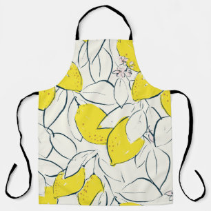 Yellow lemon citrus fruit hand drawn illustration apron