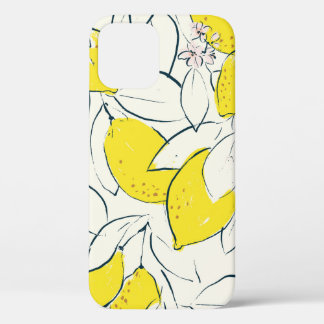 Yellow lemon citrus fruit hand drawn illustration iPhone 12 case