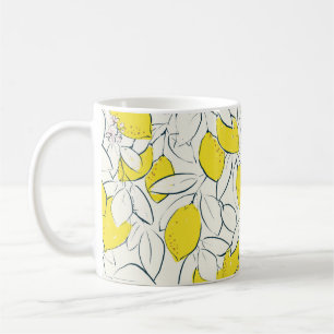Yellow lemon citrus fruit hand drawn illustration coffee mug