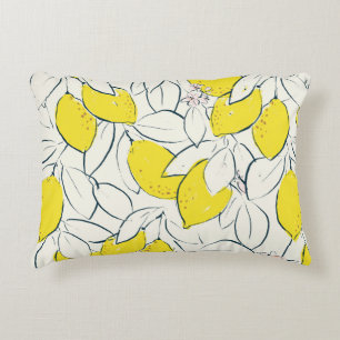 Yellow lemon citrus fruit hand drawn illustration decorative cushion