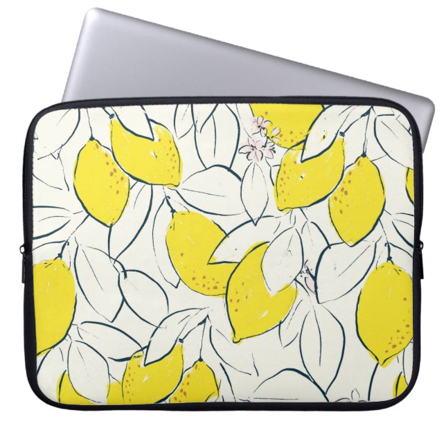 Yellow lemon citrus fruit hand drawn illustration  laptop sleeve (Front)