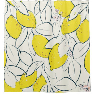 Yellow lemon citrus fruit hand drawn illustration shower curtain