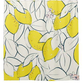 Yellow lemon citrus fruit hand drawn illustration shower curtain