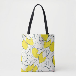 Yellow lemon citrus fruit hand drawn illustration tote bag