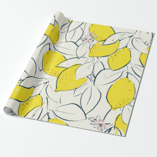 Yellow lemon citrus fruit hand drawn illustration wrapping paper