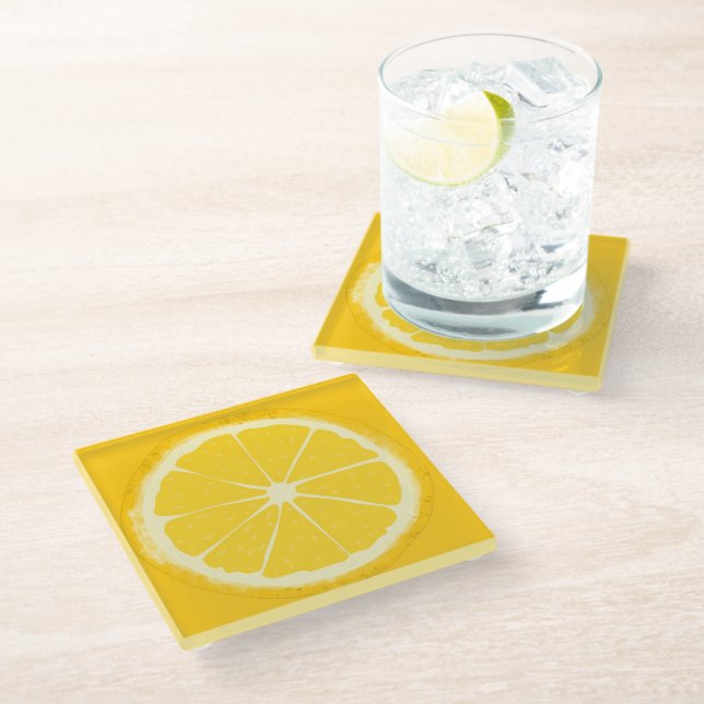 Yellow Lemon Citrus Fruit Slice  Glass Coaster (Angled)