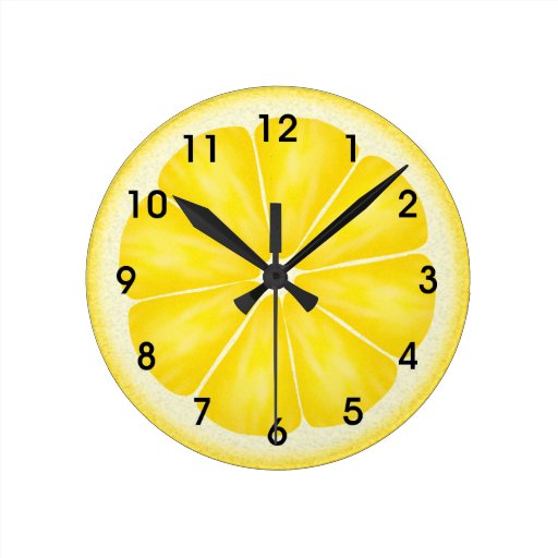 Image of Yellow Lemon Citrus Fruit Slice Round Clock