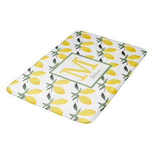 Yellow Lemon Citrus Monogram Name Bath Mat