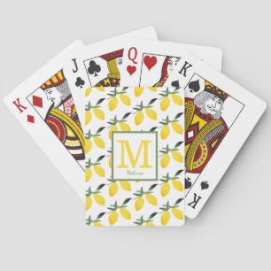 Yellow Lemon Citrus Monogram Name Playing Cards