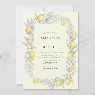 Yellow Lemon Citrus Muted Eucalyptus Wedding Invitation