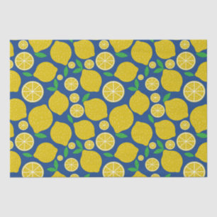 Yellow Lemon Citrus Pattern on Blue Tissue Paper