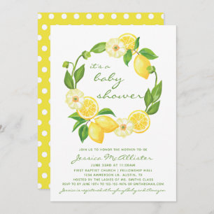 Yellow Lemon Citrus Polkadot Unisex Baby Shower Invitation
