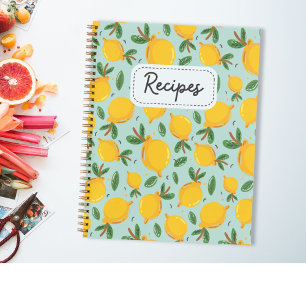 Yellow Lemon Citrus Vintage Recipe Cookbook Notebook