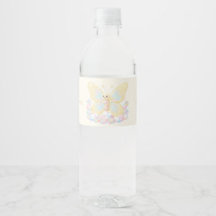 Yellow Lemon Cream Butterfly Baby Shower Water Bottle Label