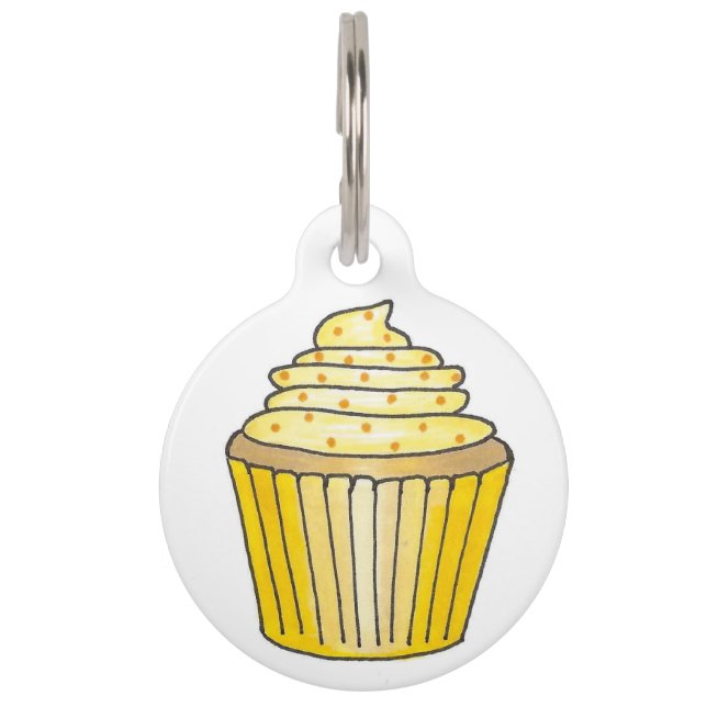 Yellow Lemon Cupcake Cake Personalised Pet Dog Tag (Front)