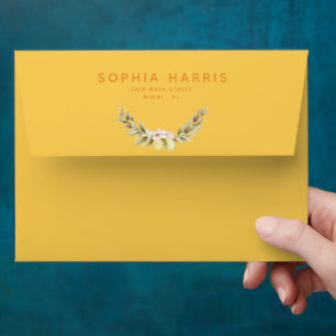 yellow Lemon floral wedding envelope address