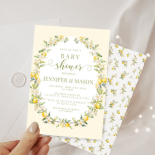 Yellow lemon floral wreath bohemian baby shower invitation