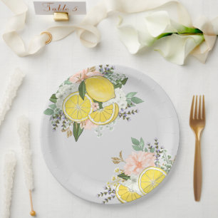 Yellow Lemon Flower Paper Plate