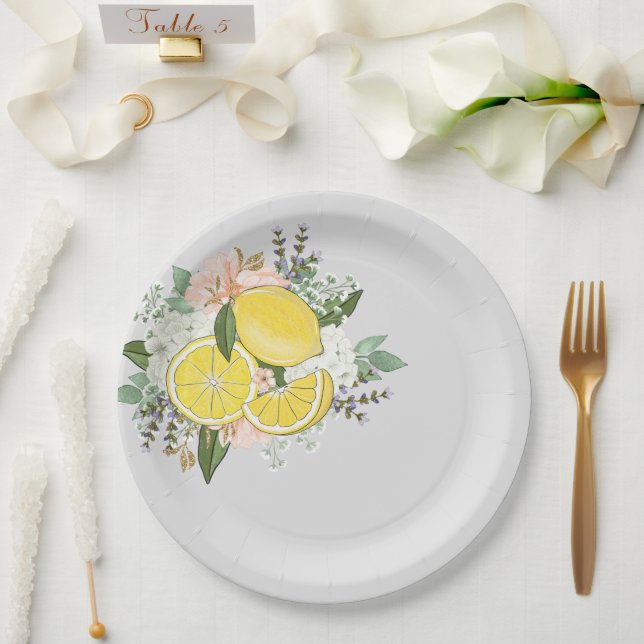 Yellow Lemon Flower Paper Plate (Wedding)