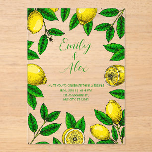 Yellow Lemon & foliage greenery Acrylic Invitation