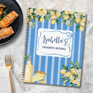 Yellow Lemon Fruit and Blue Stripes Recipe Book