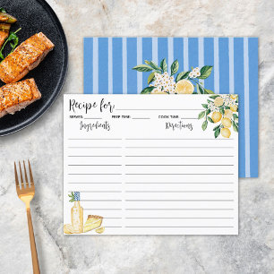 Yellow Lemon Fruit and Blue Stripes Recipe Card