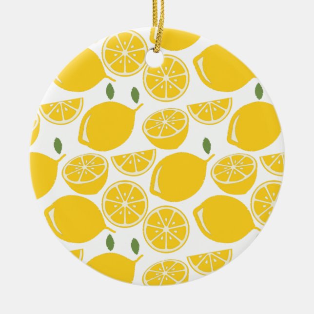 Yellow lemon fruit pattern ceramic tree decoration (Front)