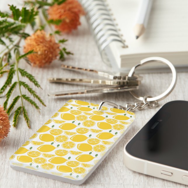Yellow lemon fruit pattern key ring (Front Right)