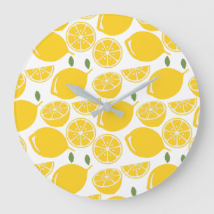 Yellow lemon fruit pattern large clock