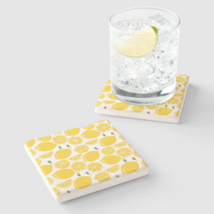 Yellow lemon fruit pattern stone coaster