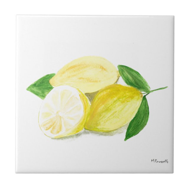 Yellow Lemon fruit watercolor Citrus Summer Tile (Front)