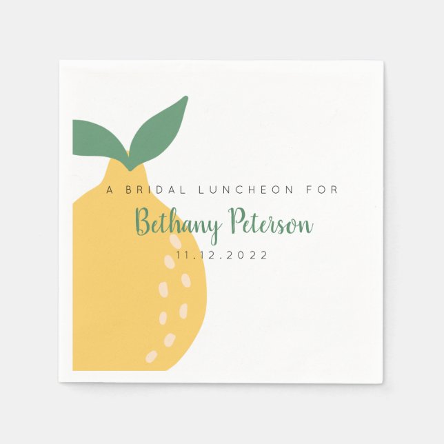 Yellow Lemon Funky Bridal Shower Luncheon Napkin (Front)