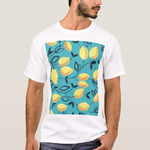 Yellow lemon gouache pattern on turquoise. T-Shirt