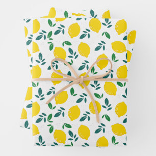 Yellow Lemon & Green Leaves Pattern Wrapping Paper Sheet