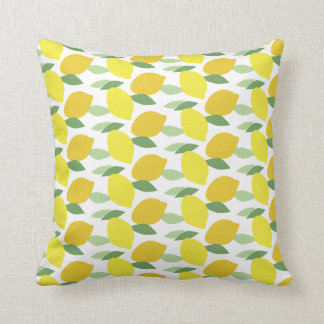 Yellow Lemon green Leaves White Throw Pillow