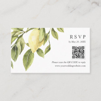 Yellow Lemon leaves Wedding RSVP Online QR CODE Business Card