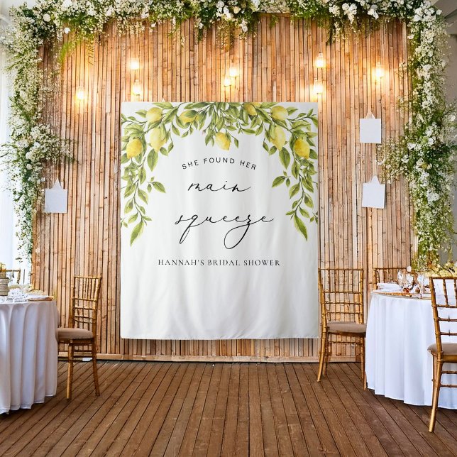 Yellow Lemon Main Squeeze Bridal Shower Backdrop Tapestry (Creator Uploaded)
