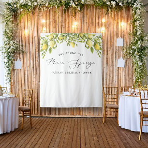 Yellow Lemon Mediterranean Bridal Shower Backdrop Tapestry