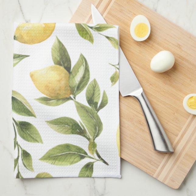 Yellow Lemon Mediterranean Bridal Shower gift Tea Towel (Quarter Fold)