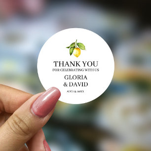 Yellow Lemon Modern Wedding Classic Round Sticker