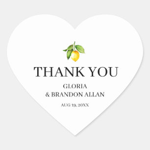 Yellow Lemon Modern Wedding Heart Sticker