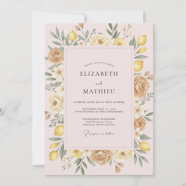 Yellow Lemon Painted Wedding Invitation (Front)