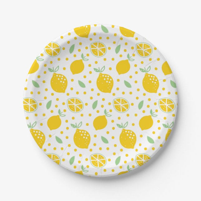 Yellow Lemon Pattern Paper Plate (Front)